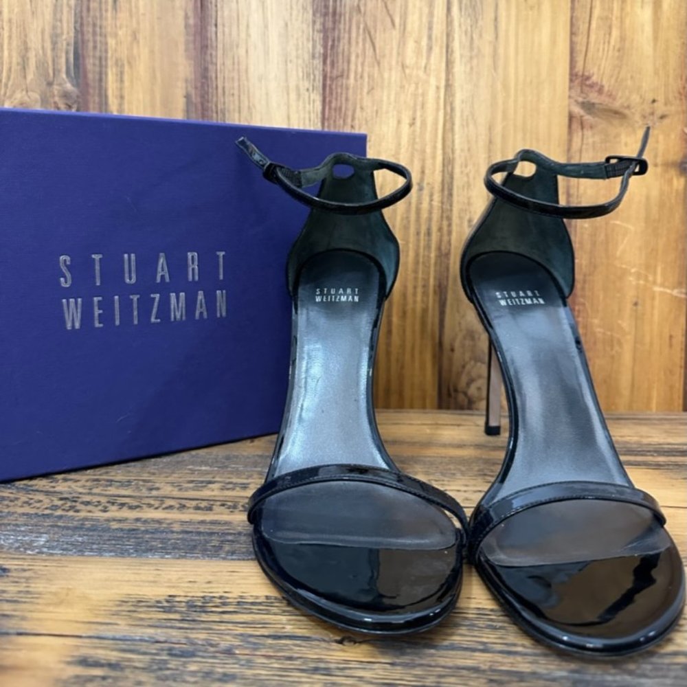 Stuart Weitzman Nudist Heel Black Patent Leather | Women's Size 10